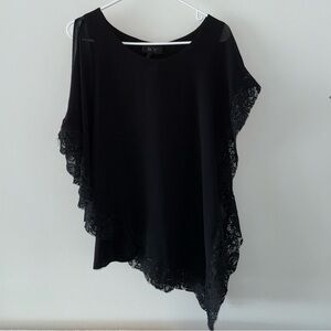BCX Black Lace Trim Asymmetrical Top